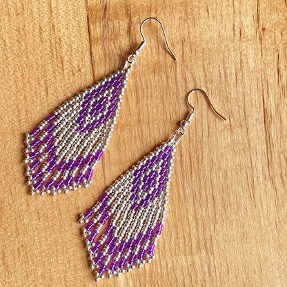 Purple Seed Bead Fringe Earrings