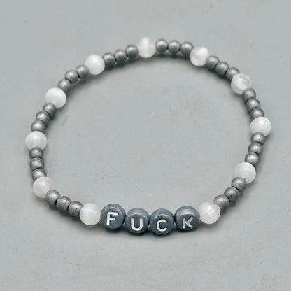 Hematite and Selenite “Fuck” Bracelet