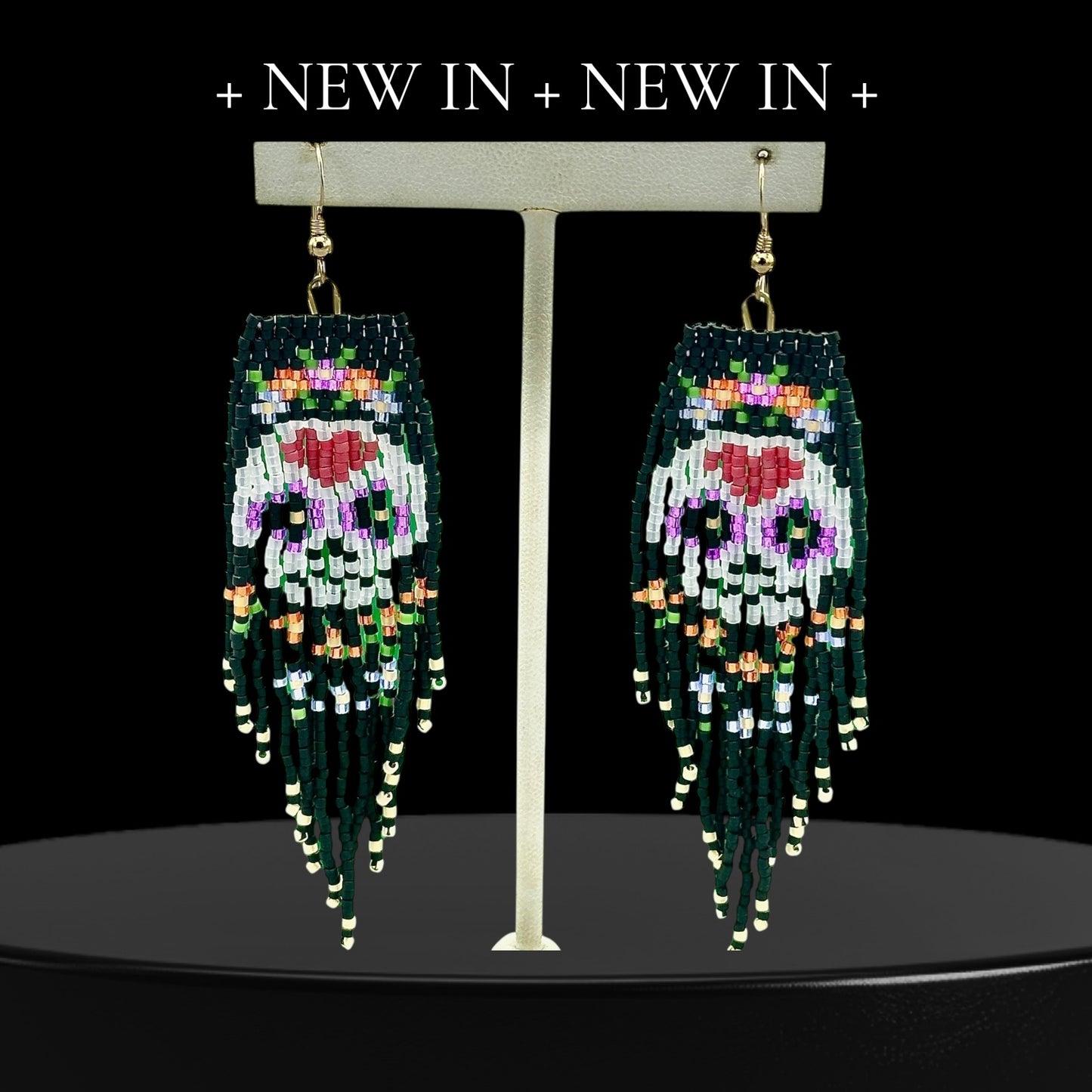 Glass Beaded Sugar Skull Fringe earrings