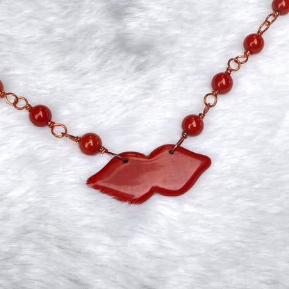 Red Jasper gemstone Lips Necklace