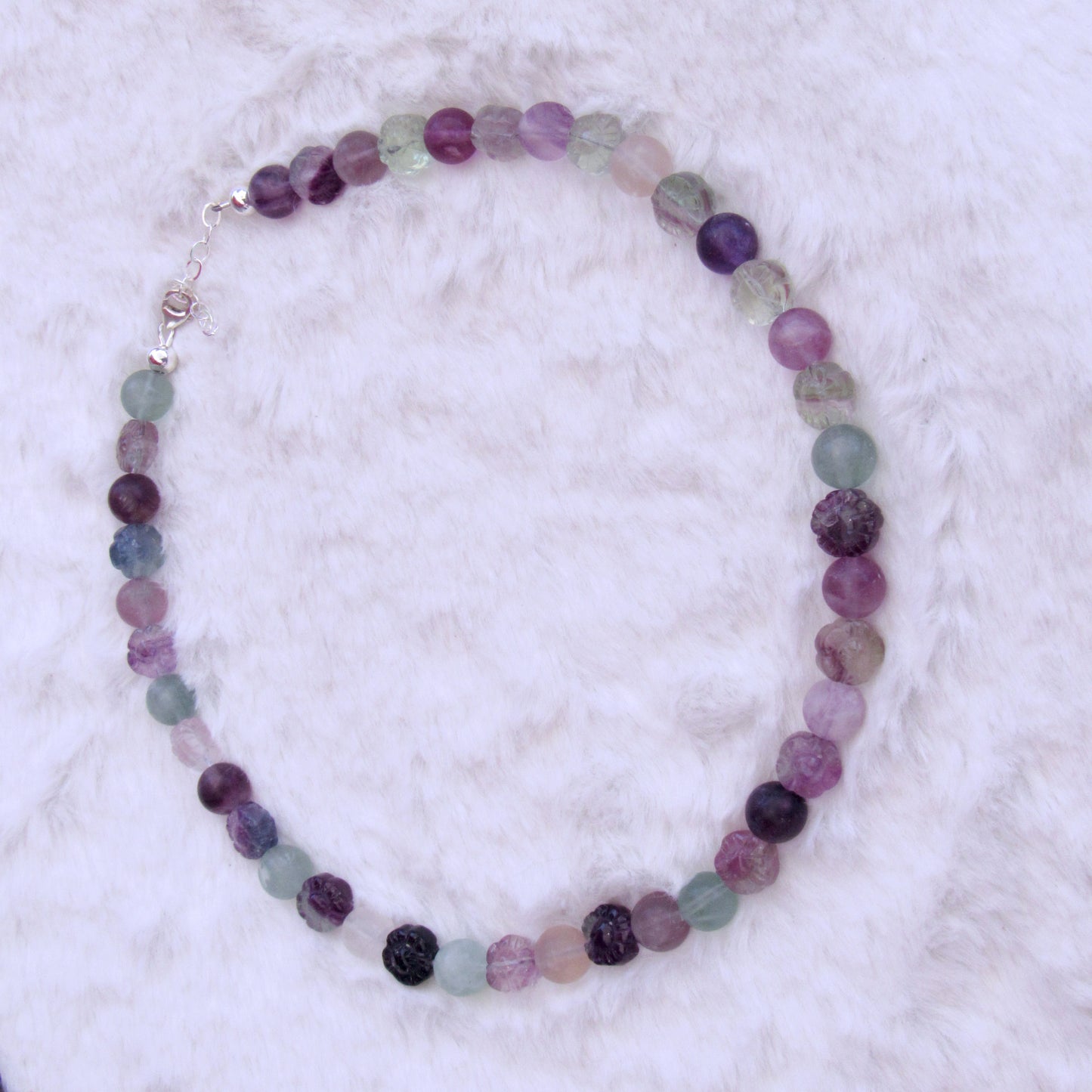 Rainbow Fluorite gemstone Beaded Flower Necklace