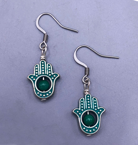 Hamsa Dangle Earrings with Turquoise