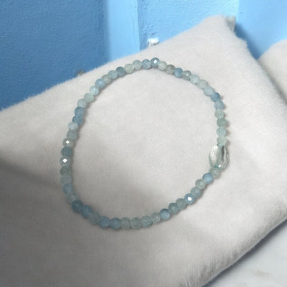Dainty Aquamarine Beaded Stretch Bracelet