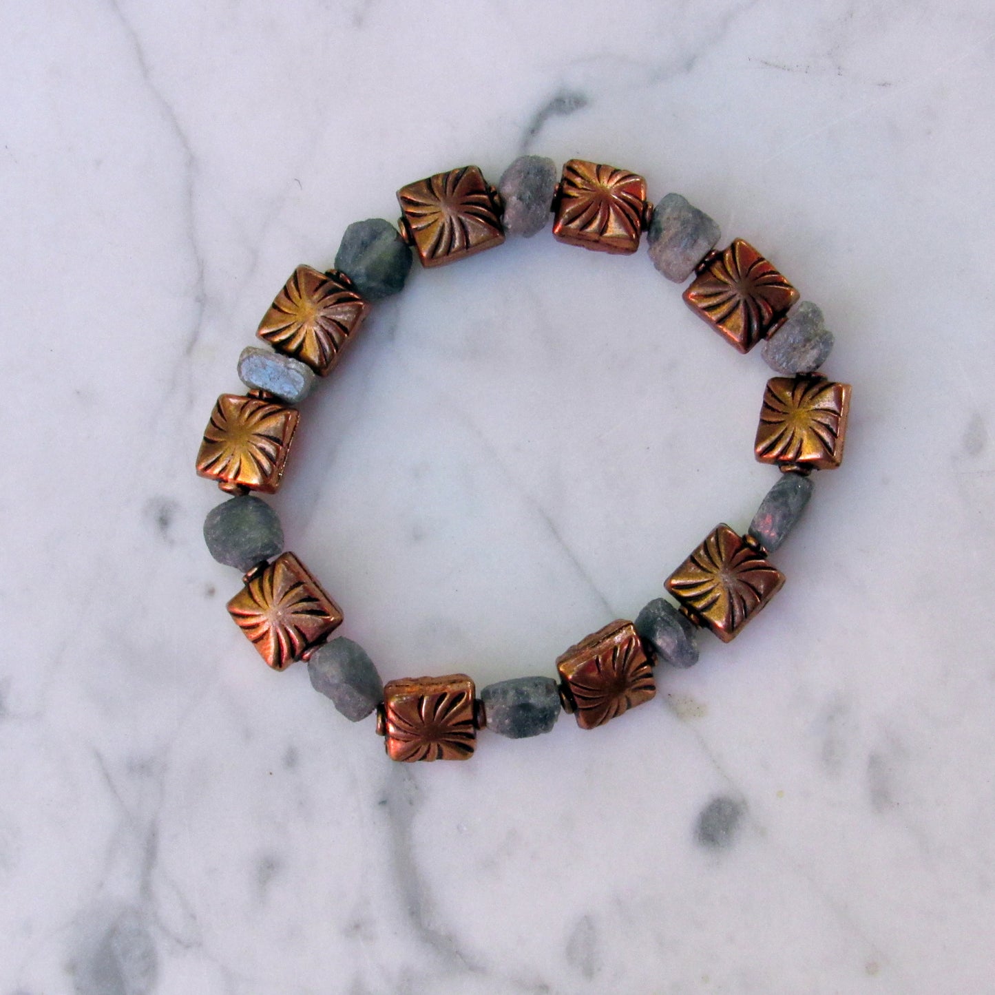 Raw Blue Sapphire and Copper Bracelet