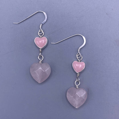 Rose Quartz Gemstone Heart Dangle Earrings