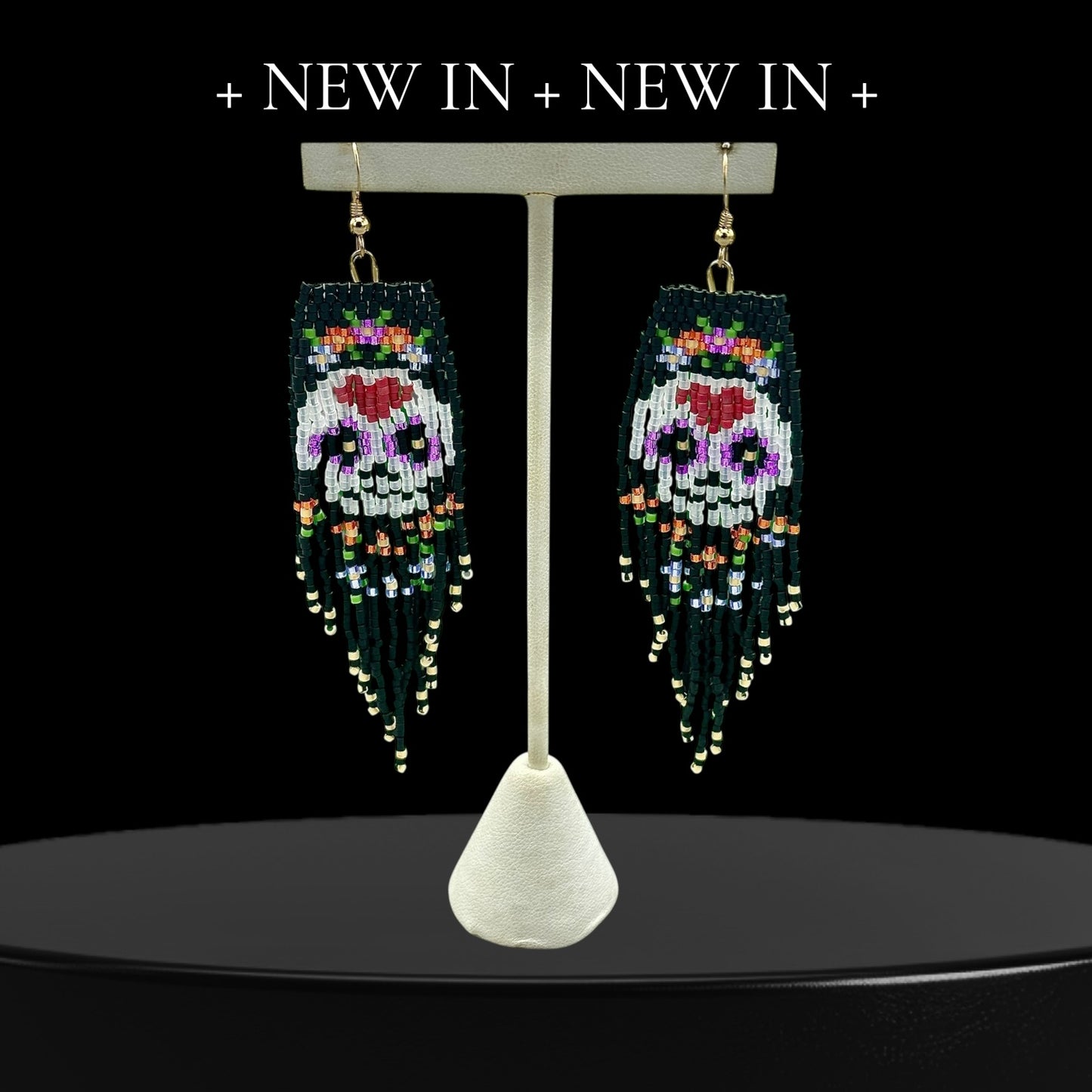 Glass Beaded Sugar Skull Fringe earrings