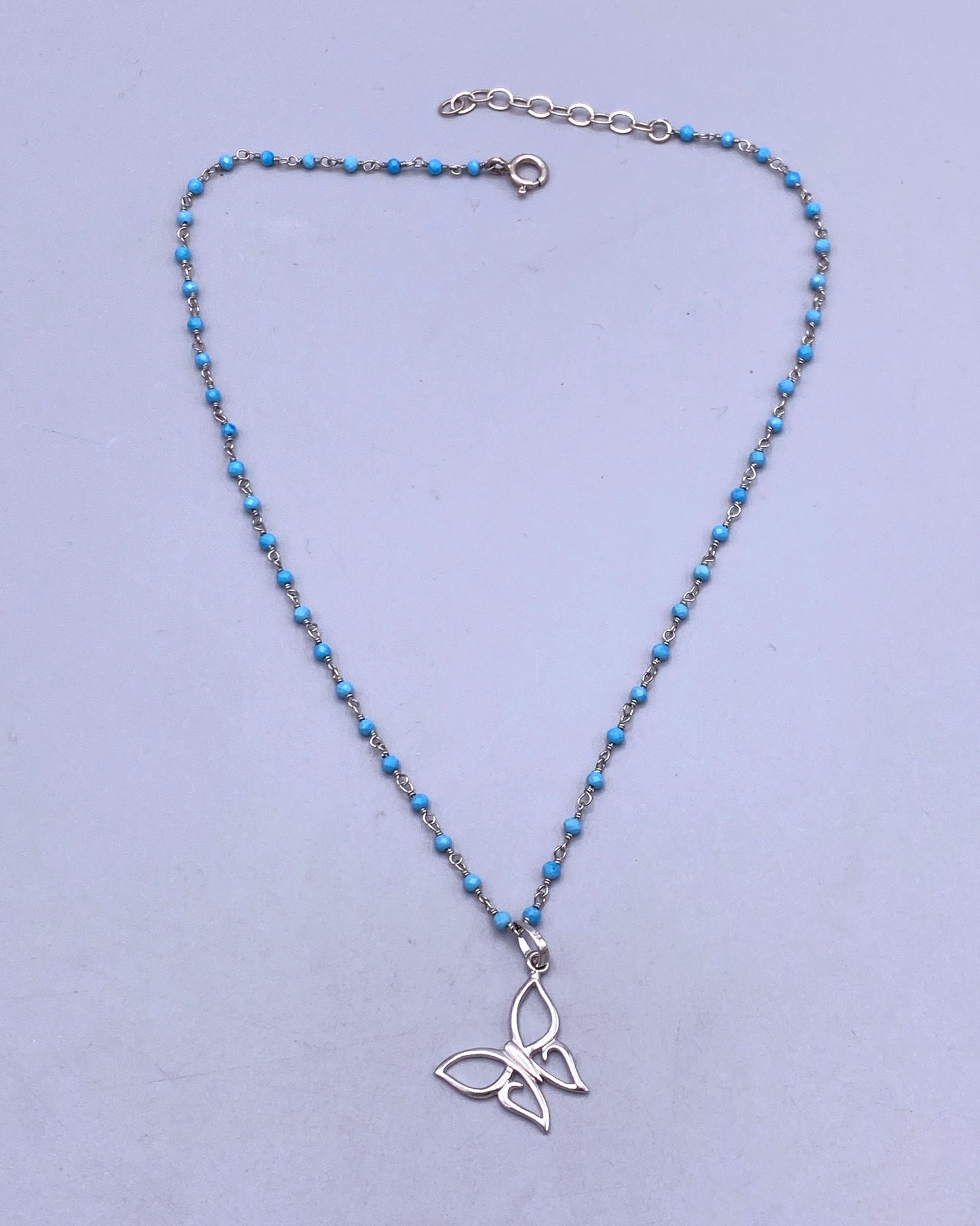 Turquoise and Sterling Silver Butterfly Beaded Necklace