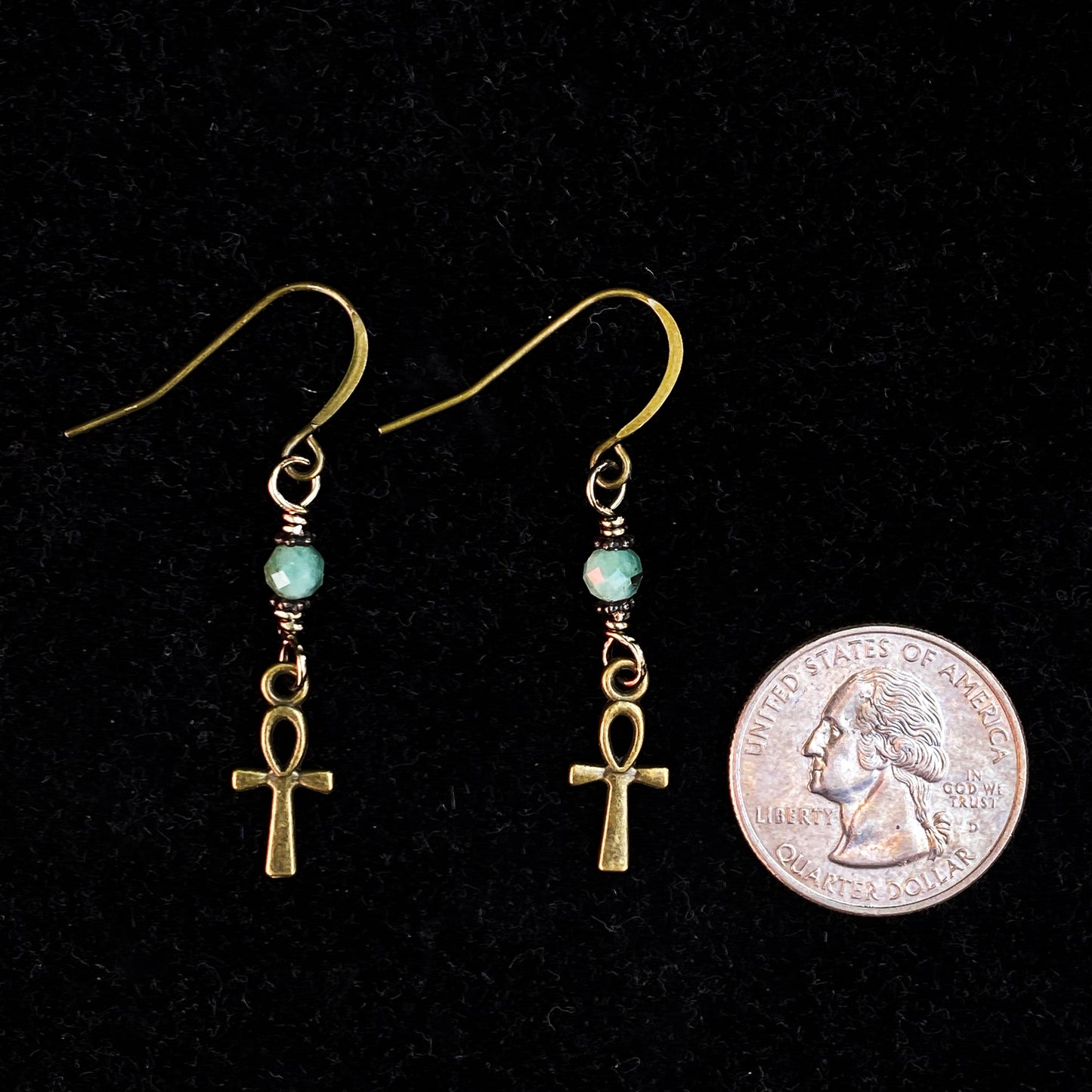 Enerald with brass Ankh Earrings