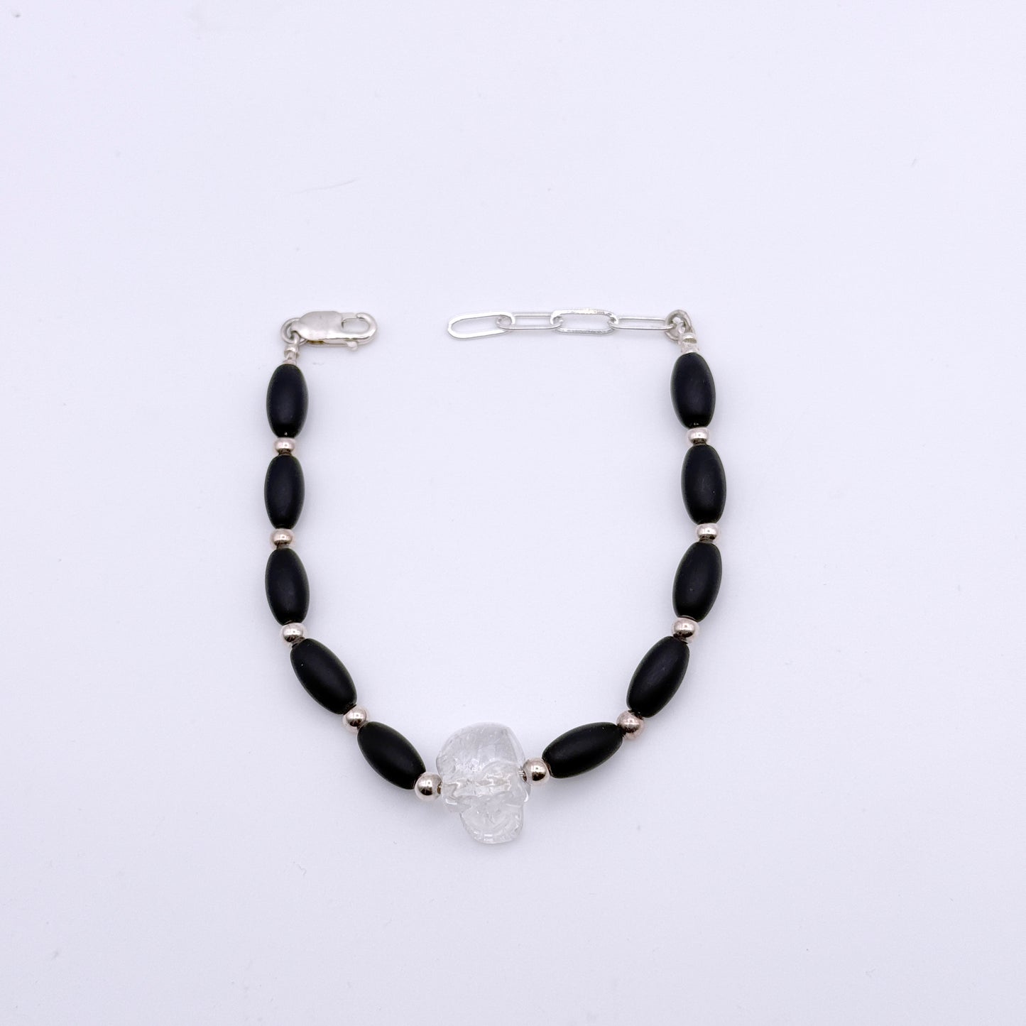 Quartz Skull and Onyx Bracelet