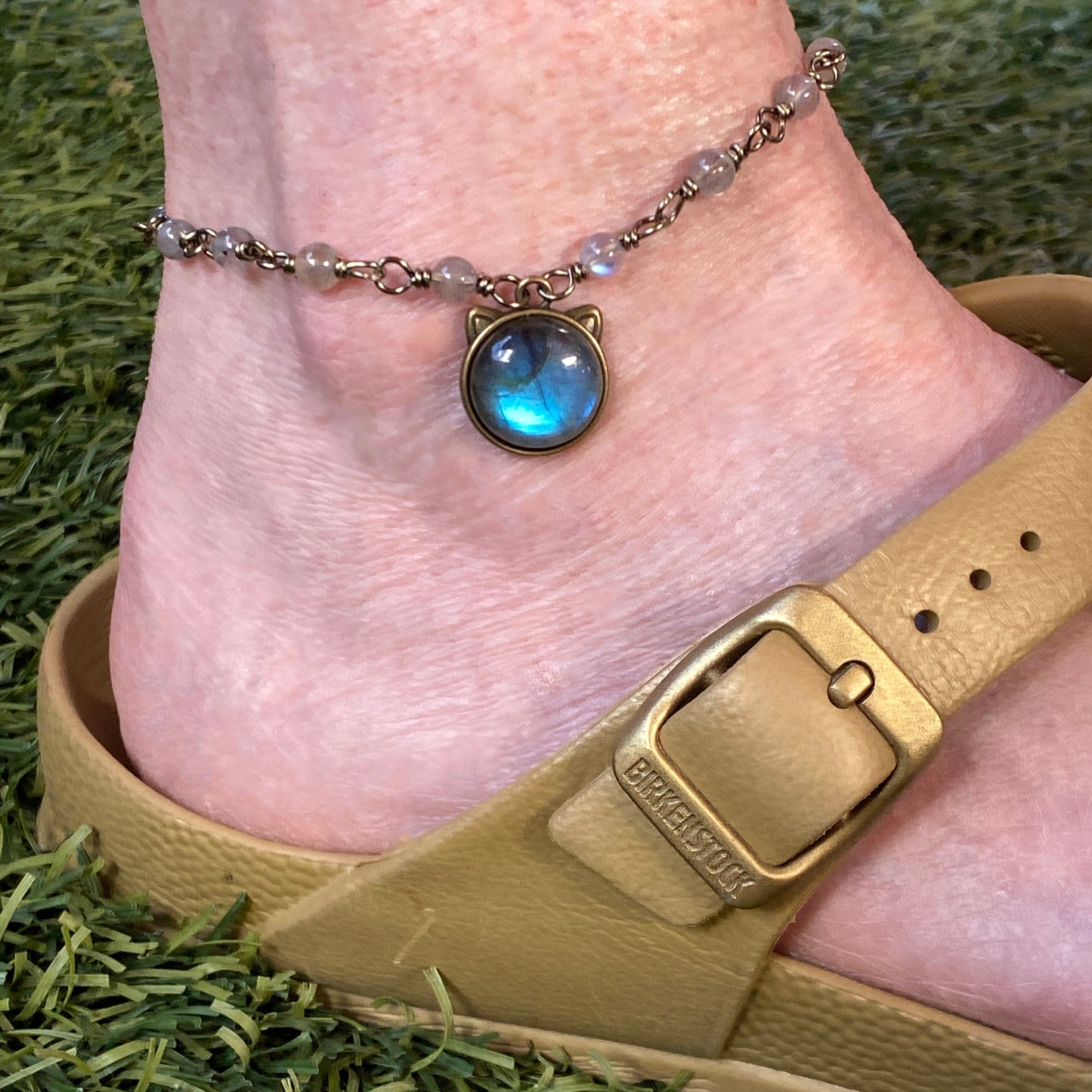 Labradorite Kitty brass chain Anklet