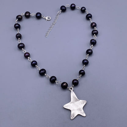 Black Pearl and Star Necklace