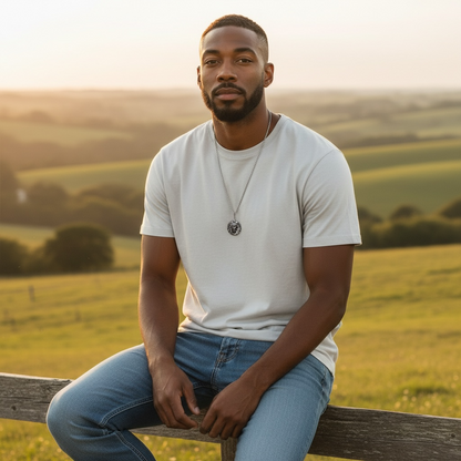 Hematite Lion Pendant on Patina copper chain Necklace