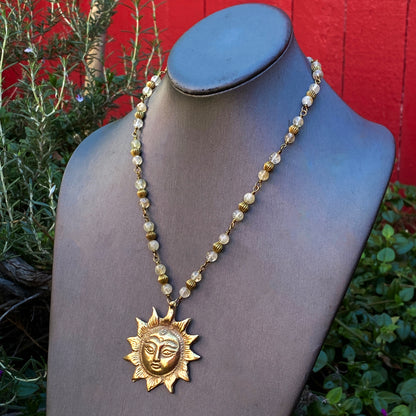 Citrine and Brass Sun Necklace
