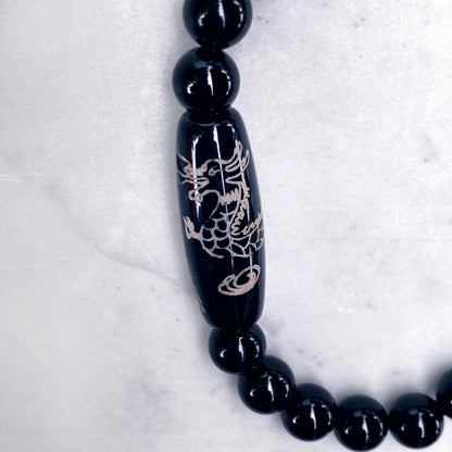 Tibetan Agate Dragon and onyx Beaded