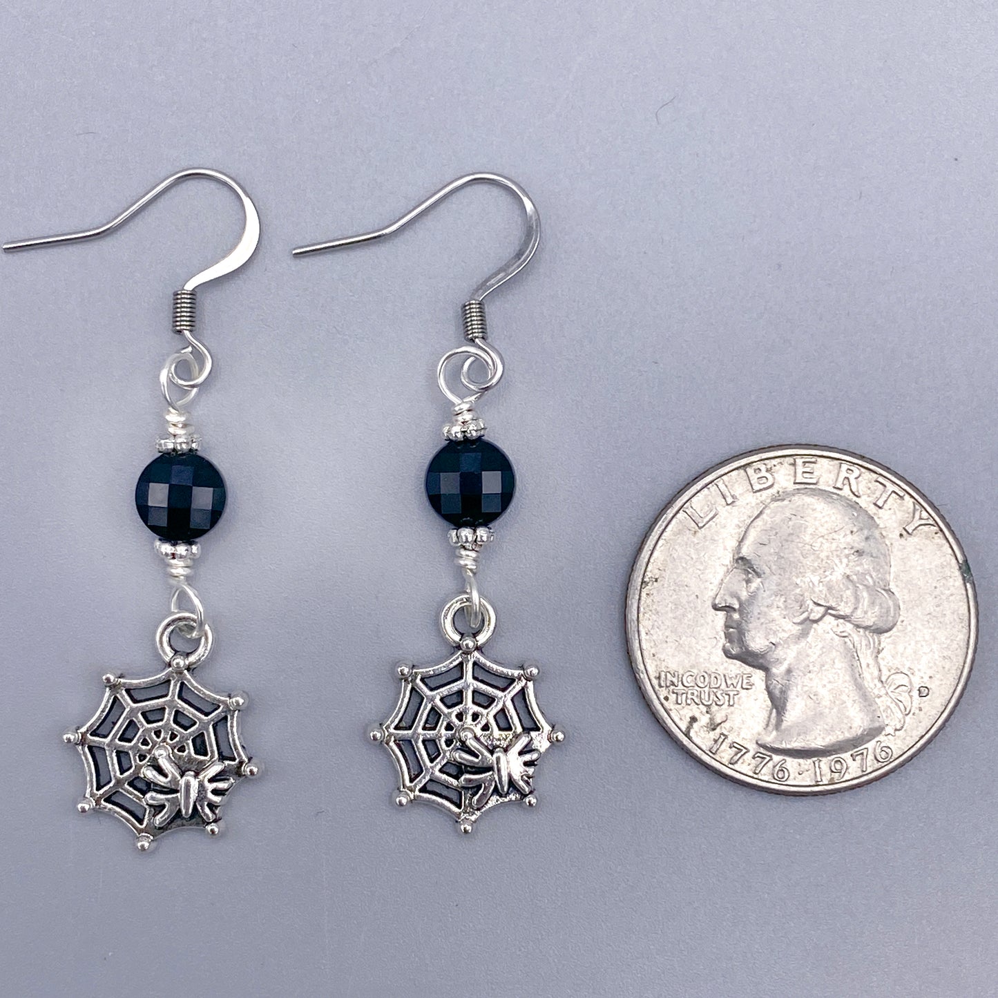 Spider in Web and Onyx Dangle earrings