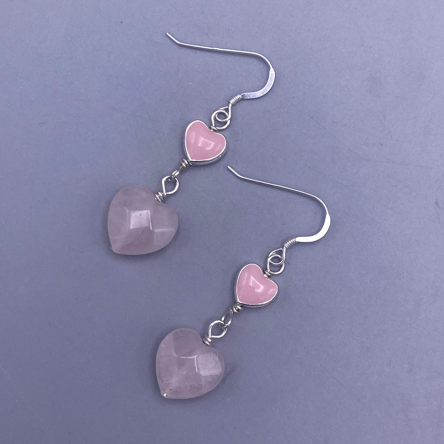 Rose Quartz Gemstone Heart Dangle Earrings