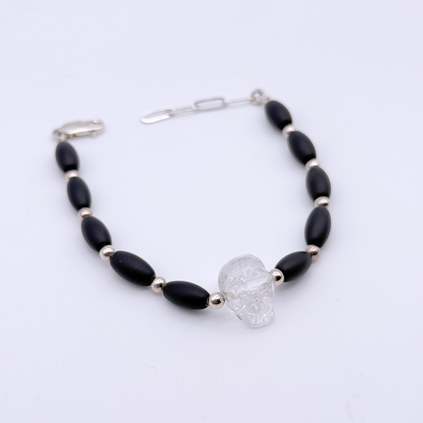 Quartz Skull and Onyx Bracelet