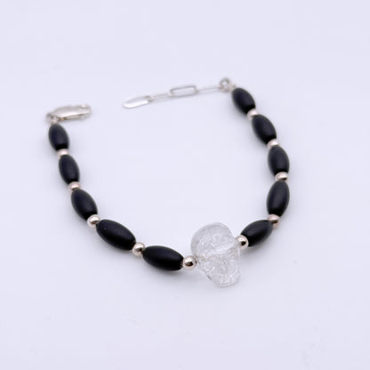 Quartz Skull and Onyx Bracelet