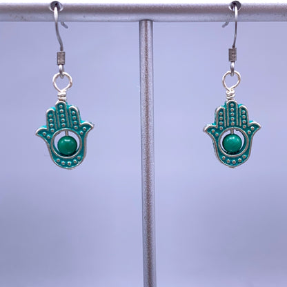 Hamsa Dangle Earrings with Turquoise