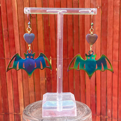 Bat Dangle Earrings with Hearts