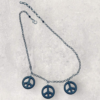 Black Howlite Peace Sign Copper Necklace