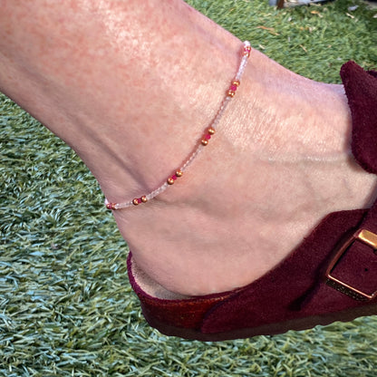 Rose Quartz and Red Spinel gemstone Anklet