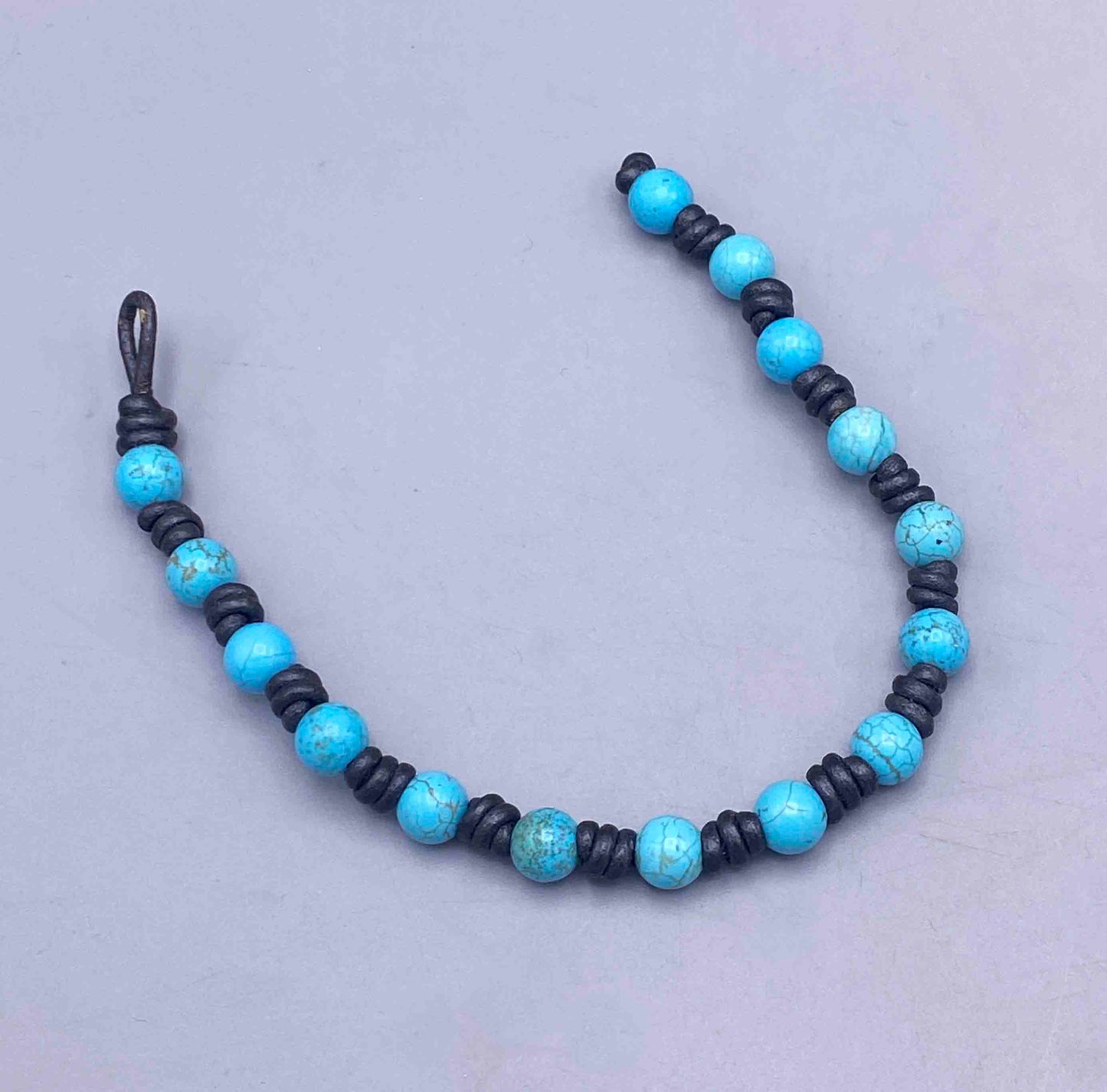 Turquoise Howlite on leather knotted bracelet