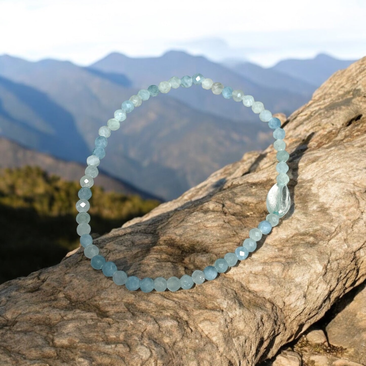 Dainty Aquamarine Beaded Stretch Bracelet