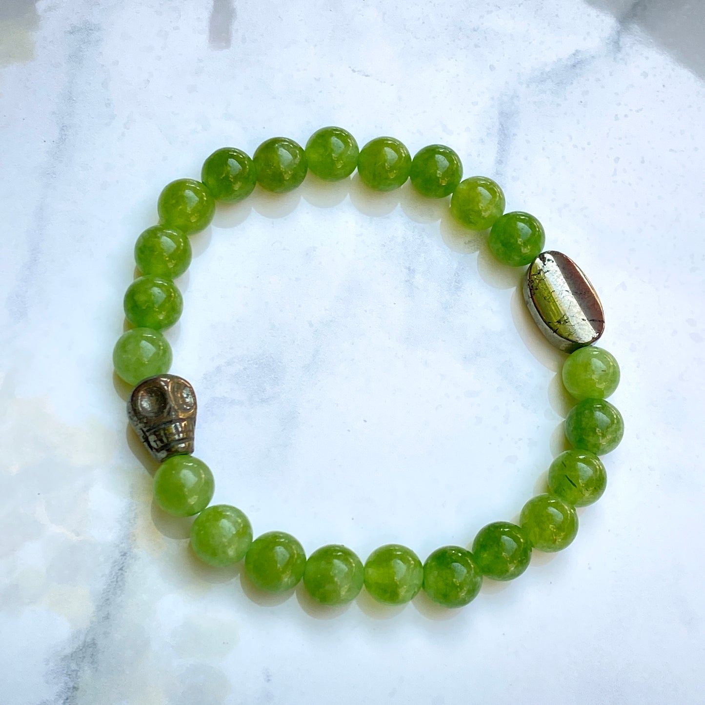 Peridot and Pyrite Skull Bracelet