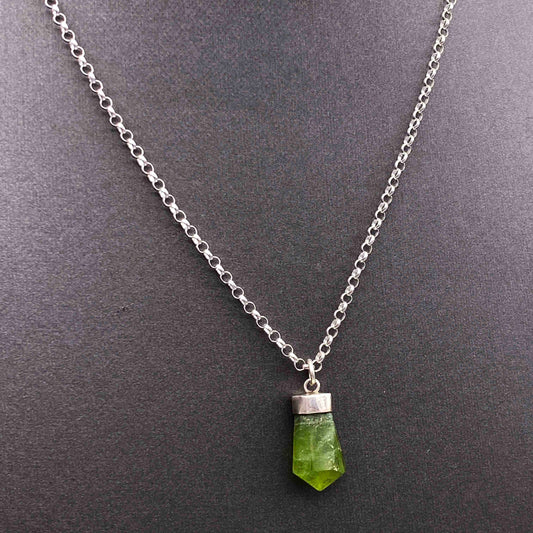 Peridot gemstone point  sterling silver chain Necklace