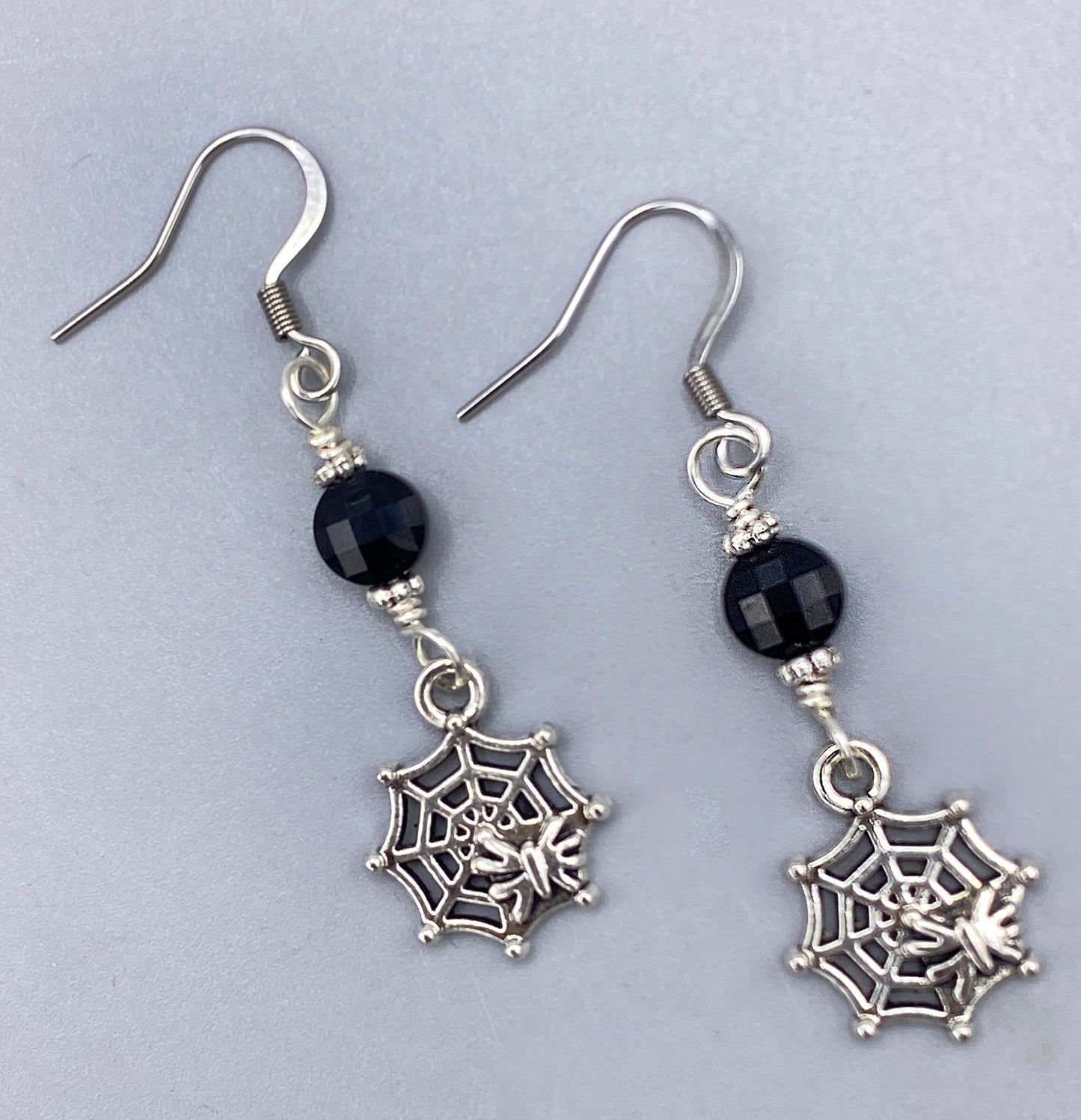 Spider in Web and Onyx Dangle earrings