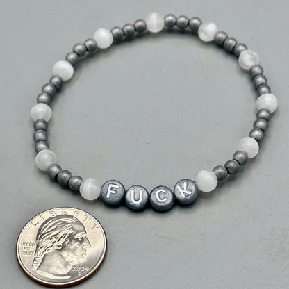 Hematite and Selenite “Fuck” Bracelet