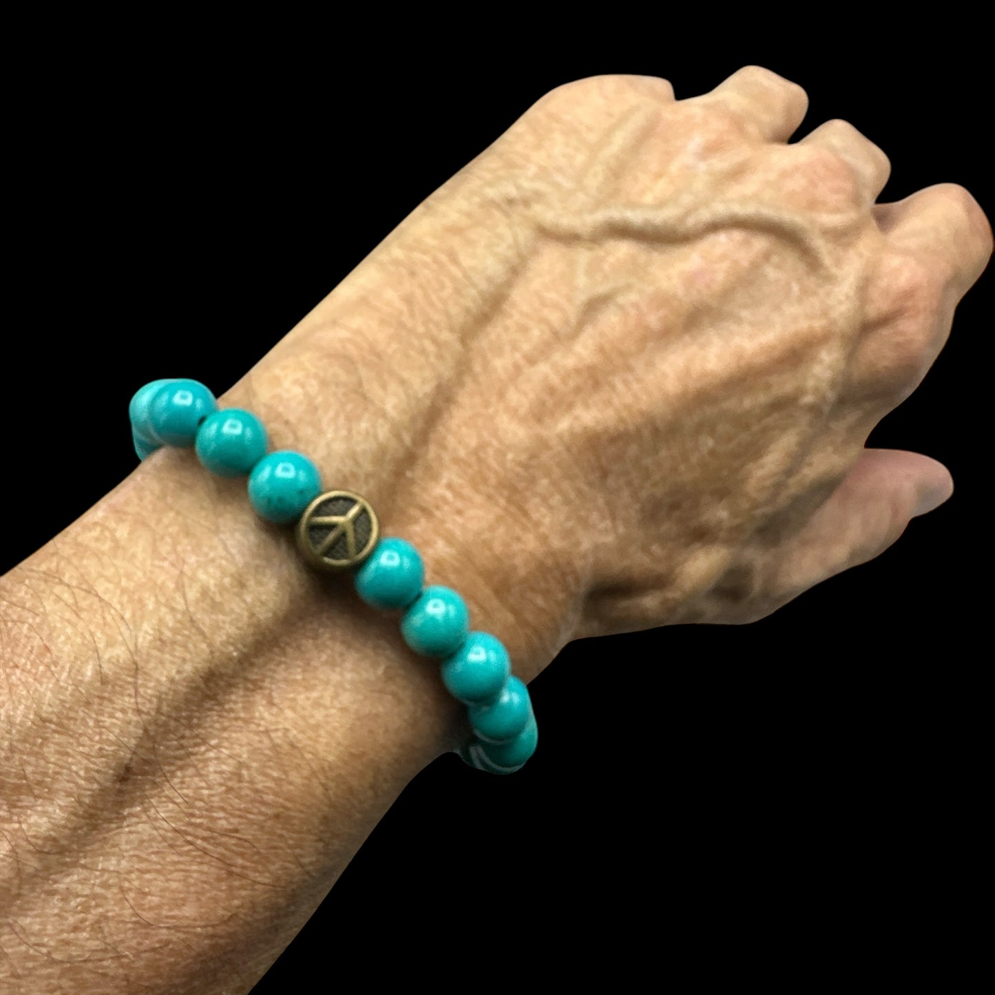 Turquoise gemstone and Peace Sign Bracelet