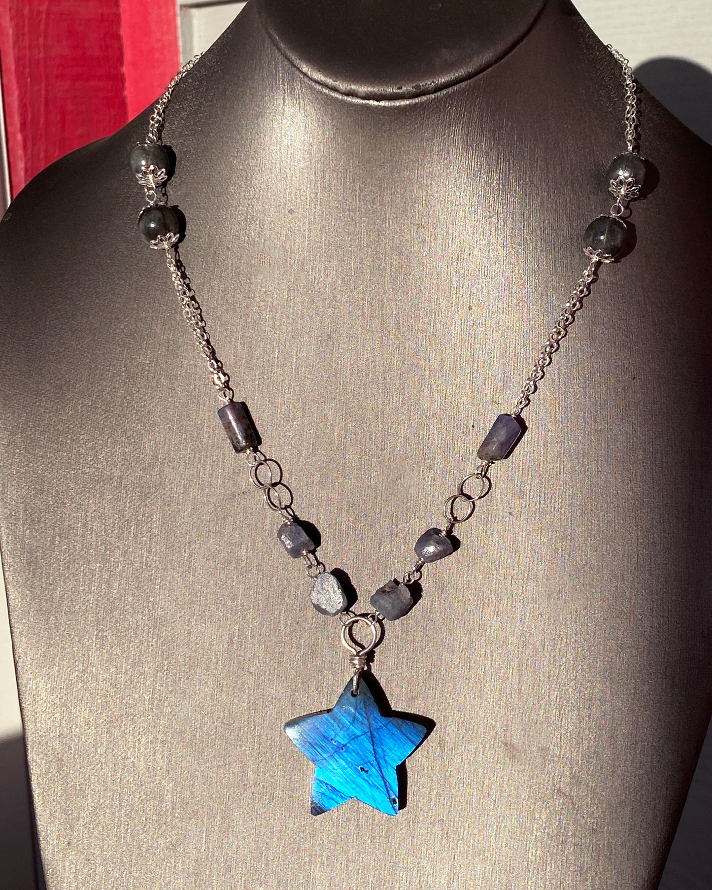 Labradorite Star, Sapphire, and Tanzanite Necklace