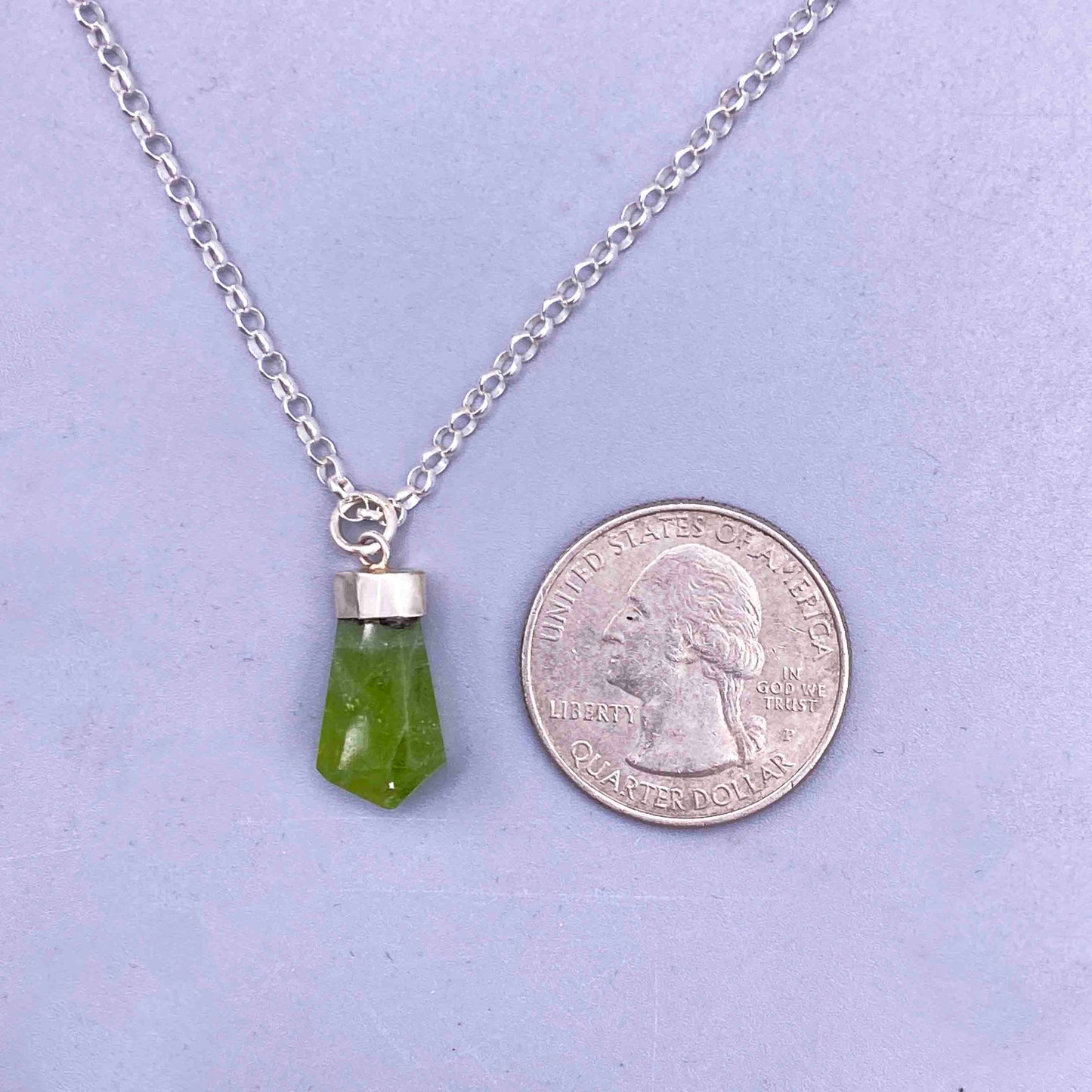 Peridot gemstone point  sterling silver chain Necklace