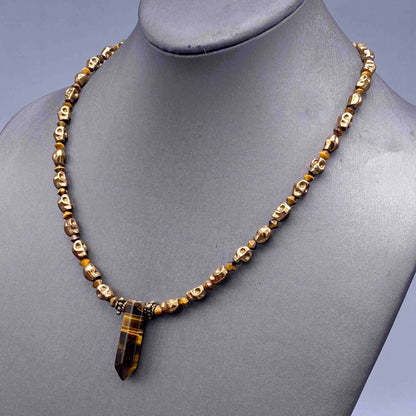 Tiger Eye and Hematite Skull Necklace