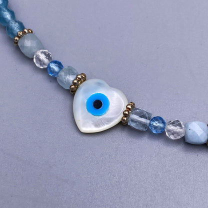 Aquamarine, Blue Topaz, and Evil Eye Necklace