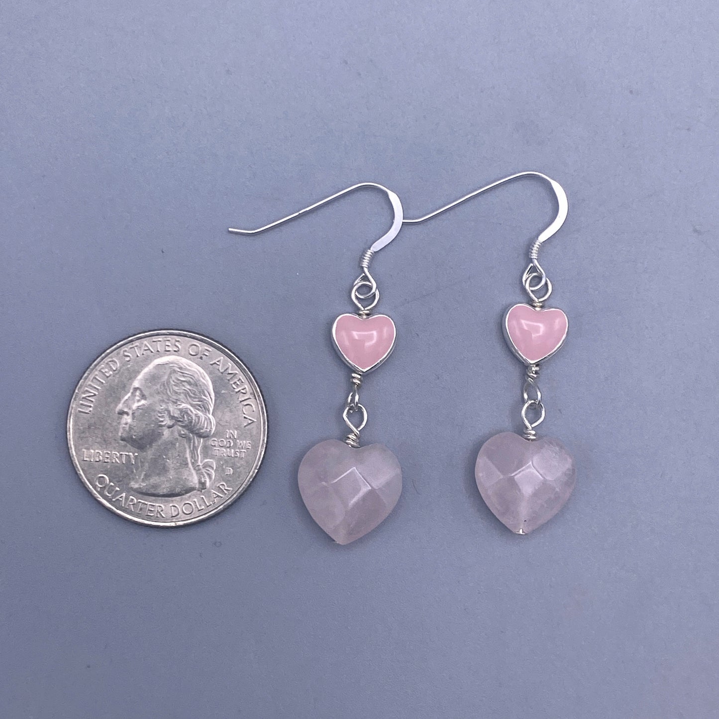 Rose Quartz Gemstone Heart Dangle Earrings