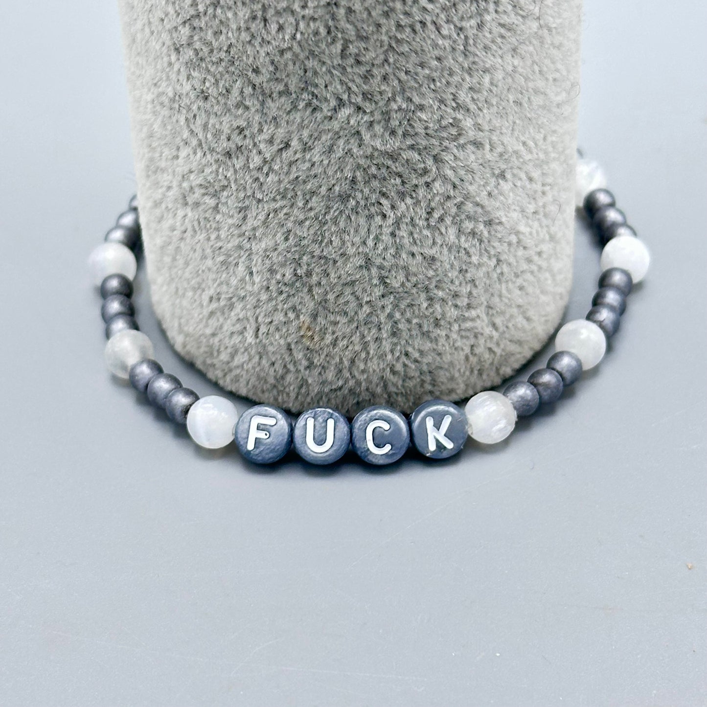 Hematite and Selenite “Fuck” Bracelet