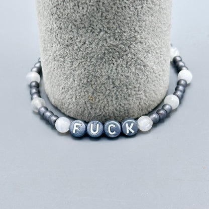 Hematite and Selenite “Fuck” Bracelet