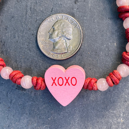 Rose Quartz Sweetheart Bracelet “XOXO”