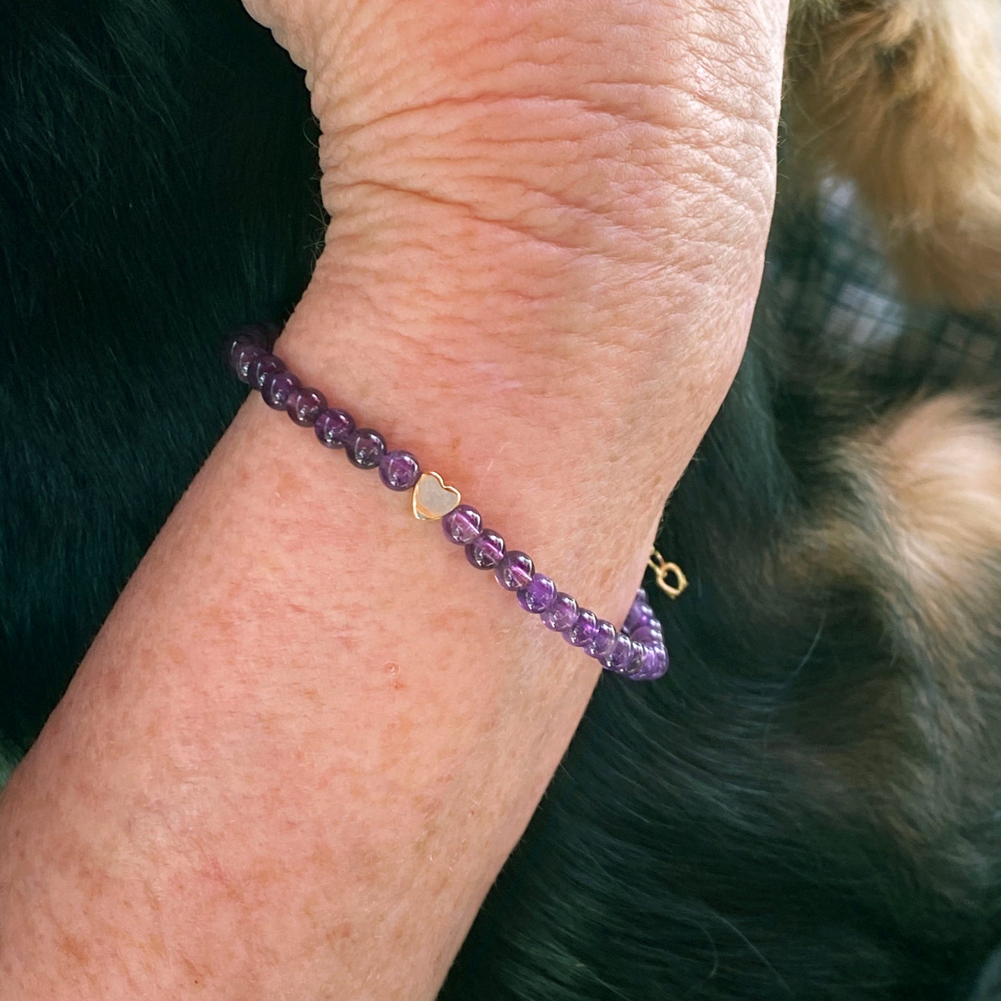 Amethyst gemstone and Gold Heart Bracelet