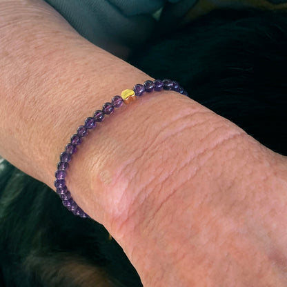 Amethyst gemstone and Gold Heart Bracelet