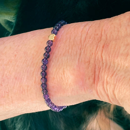 Amethyst gemstone and Gold Heart Bracelet