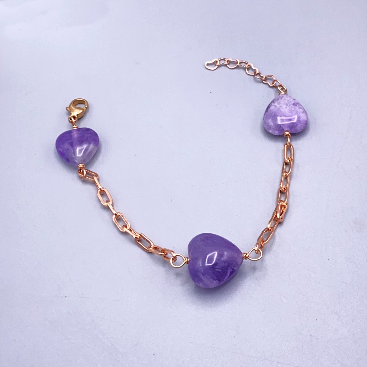 Amethyst Heart Gemstone and 14kt Rose Gold Fill Bracelet