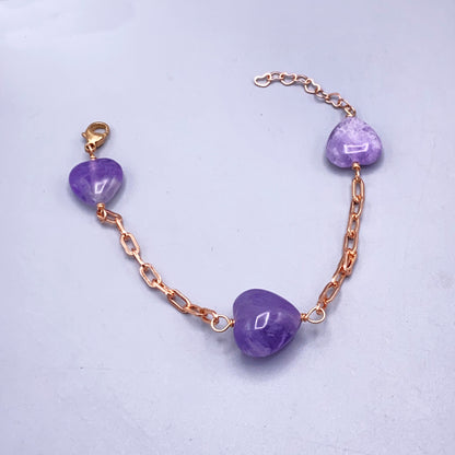 Amethyst Heart Gemstone and 14kt Rose Gold Fill Bracelet