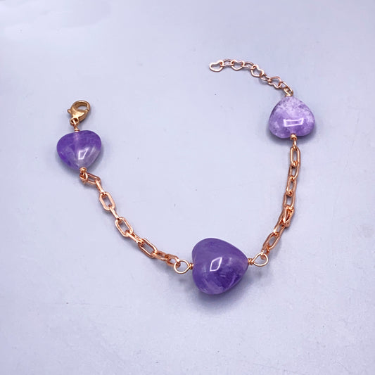 Amethyst Heart Gemstone and 14kt Rose Gold Fill Bracelet
