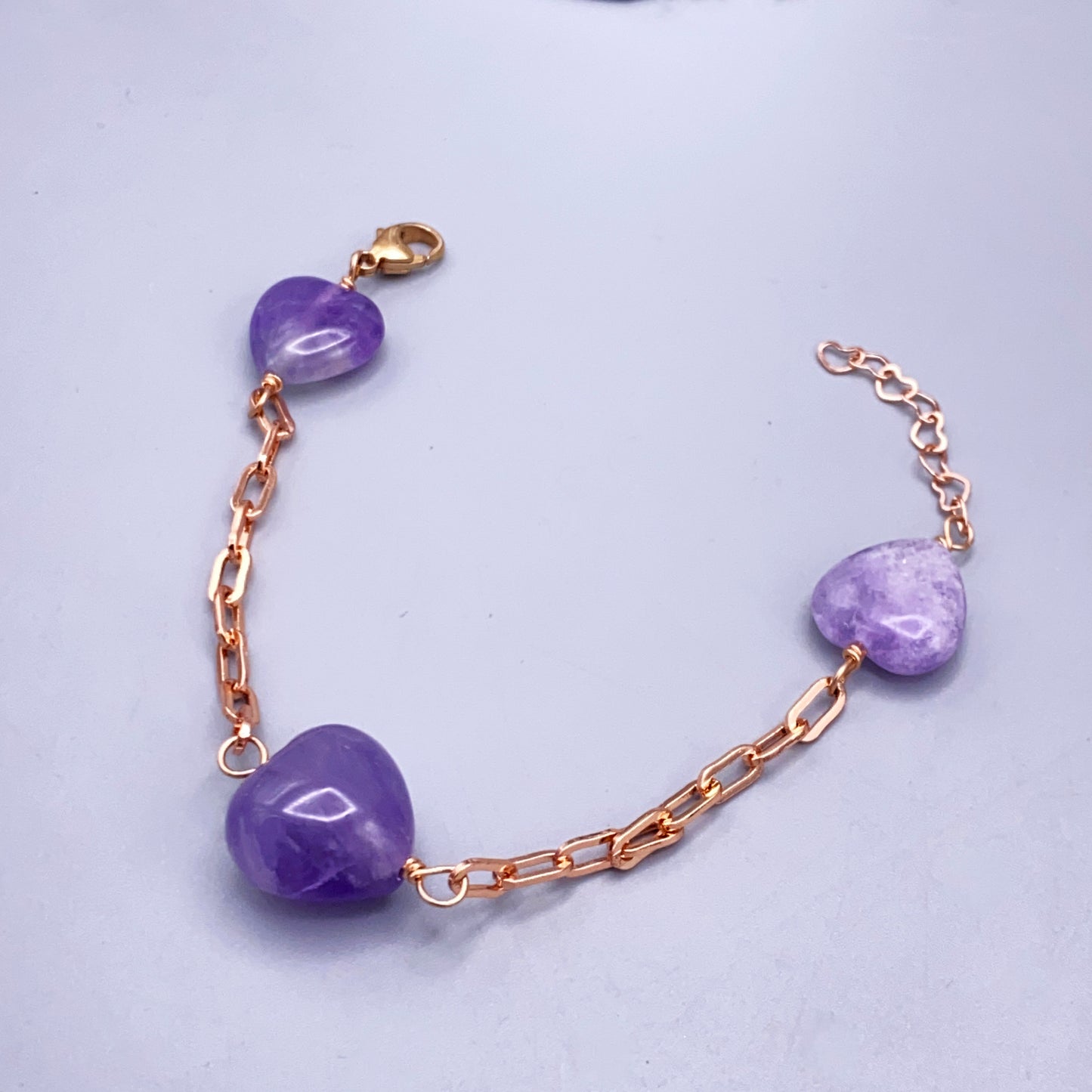 Amethyst Heart Gemstone and 14kt Rose Gold Fill Bracelet