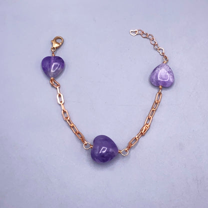 Amethyst Heart Gemstone and 14kt Rose Gold Fill Bracelet
