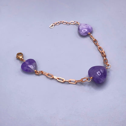 Amethyst Heart Gemstone and 14kt Rose Gold Fill Bracelet